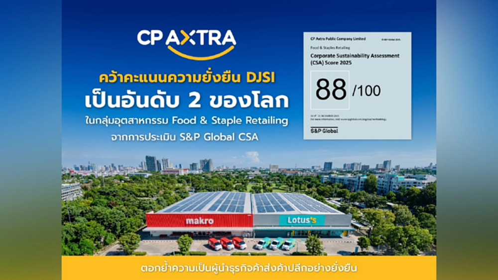 ซีพี แอ็กซ์ตร้า คว้าคะแนนความยั่งยืน DJSI 88/100 เป็นอันดับ 2 ของโลก