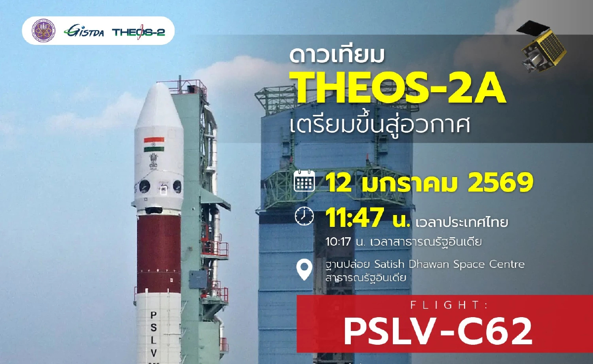ชวนคนไทยรับชมสดส่งดาวเทียม THEOS-2A ทะยานสู่วงโคจร 12 มกราคมนี้