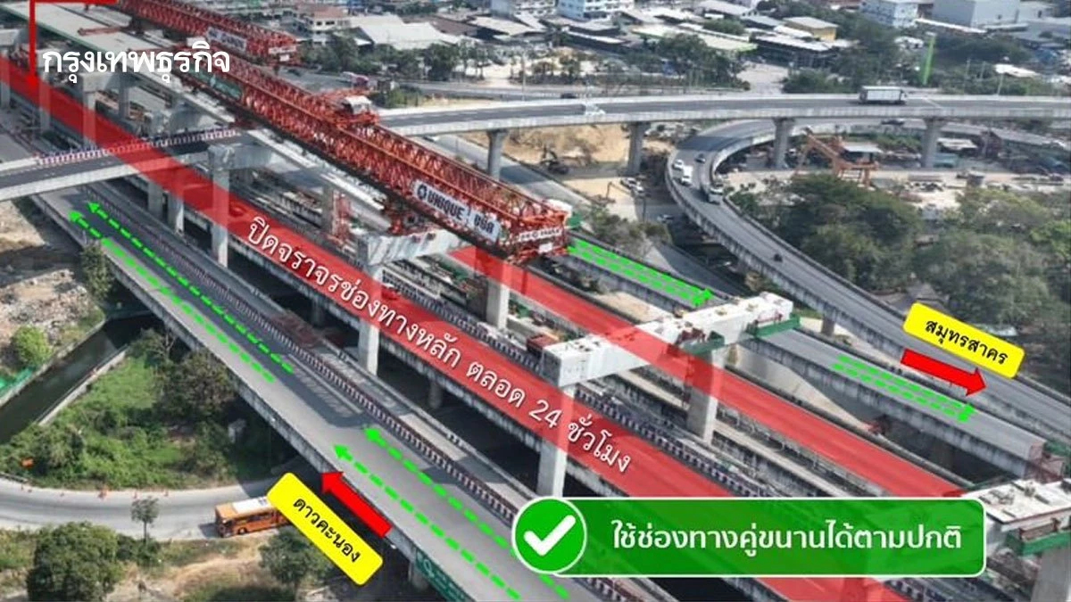 ปิดทางหลักบางขุนเทียน 24 ชม. เริ่ม 11 ก.พ.-15 มิ.ย. 69 เช็กทางเลี่ยง