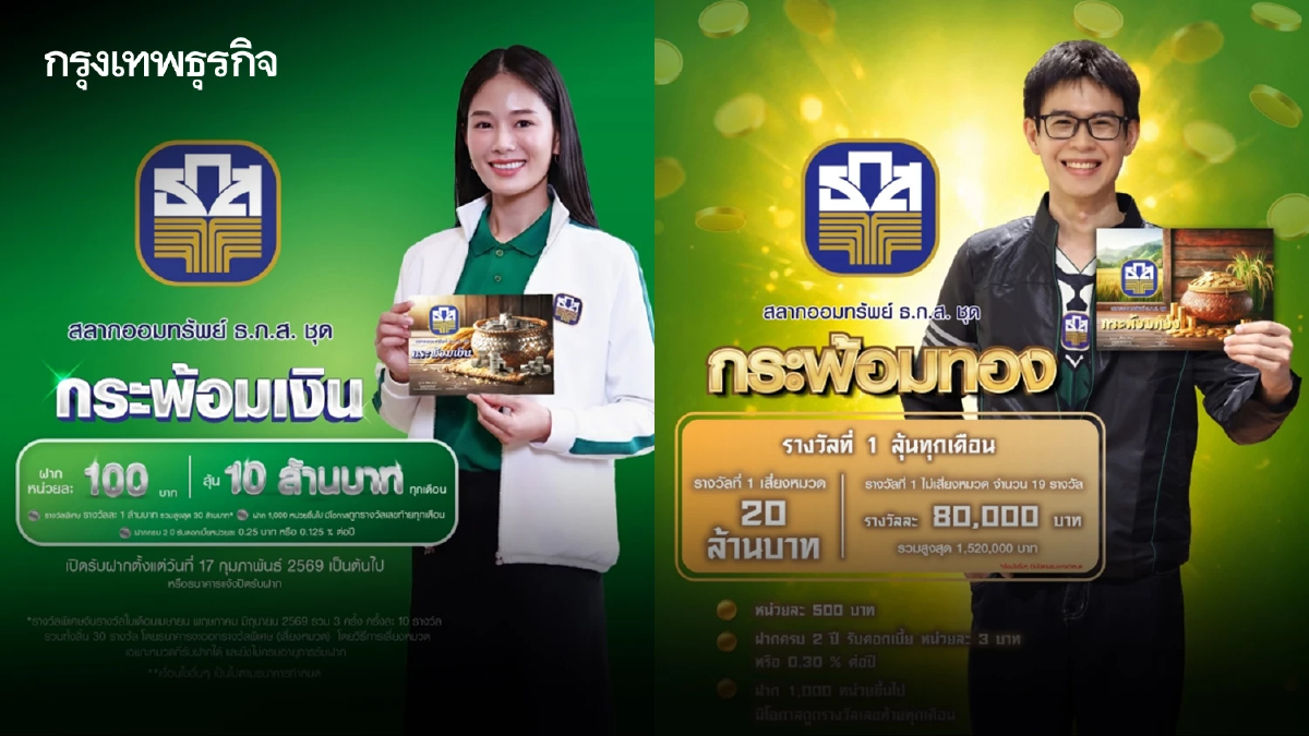 มาแล้ว! สลากออมทรัพย์ ธ.ก.ส. กระพ้อมเงิน - กระพ้อมทอง ลุ้นรางวัล 10-20 ล้านทุกเดือน