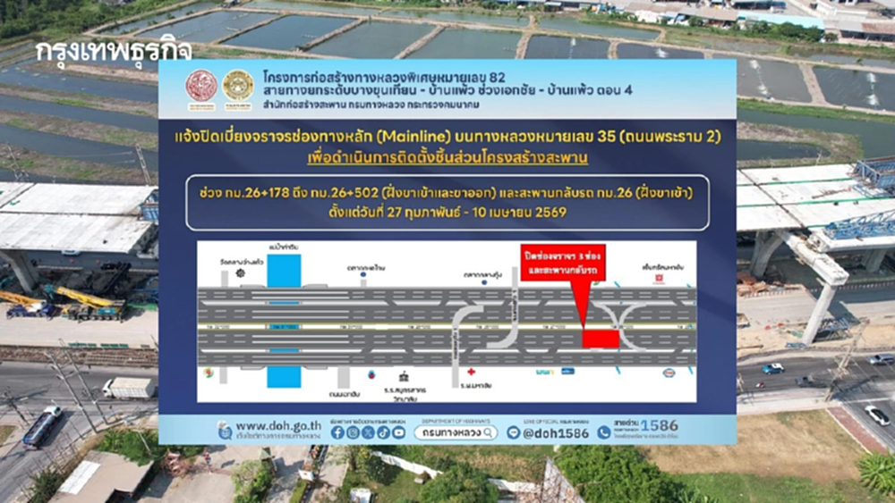 ระวังรถติด! เปิดผังจราจรใหม่ 'พระราม 2' กม. 26 ปิดเบี่ยงยาวถึง เม.ย. 69