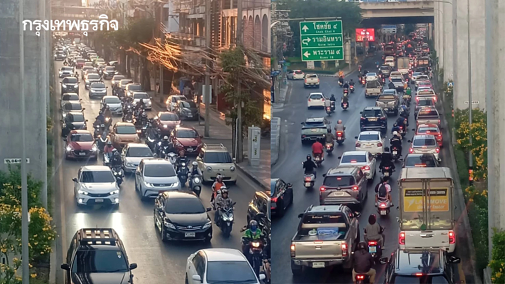 ทำใจคนกรุงเทพ รถติดมาก ลาดพร้าว-เลียบด่วนฯ ท่อน้ำแตก น้ำท่วมถนน