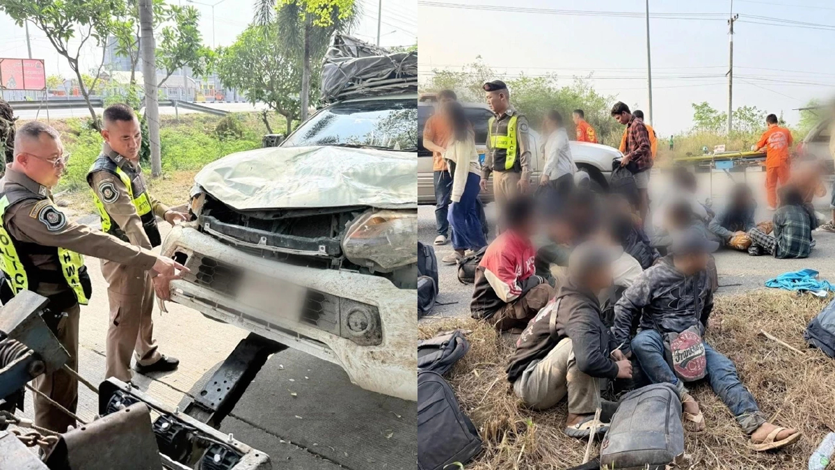 ระทึก เจ็บกว่า 20 ไล่ล่าต่างด้าวเต็มกระบะ 44 รถเสียหลักพลิกคว่ำ