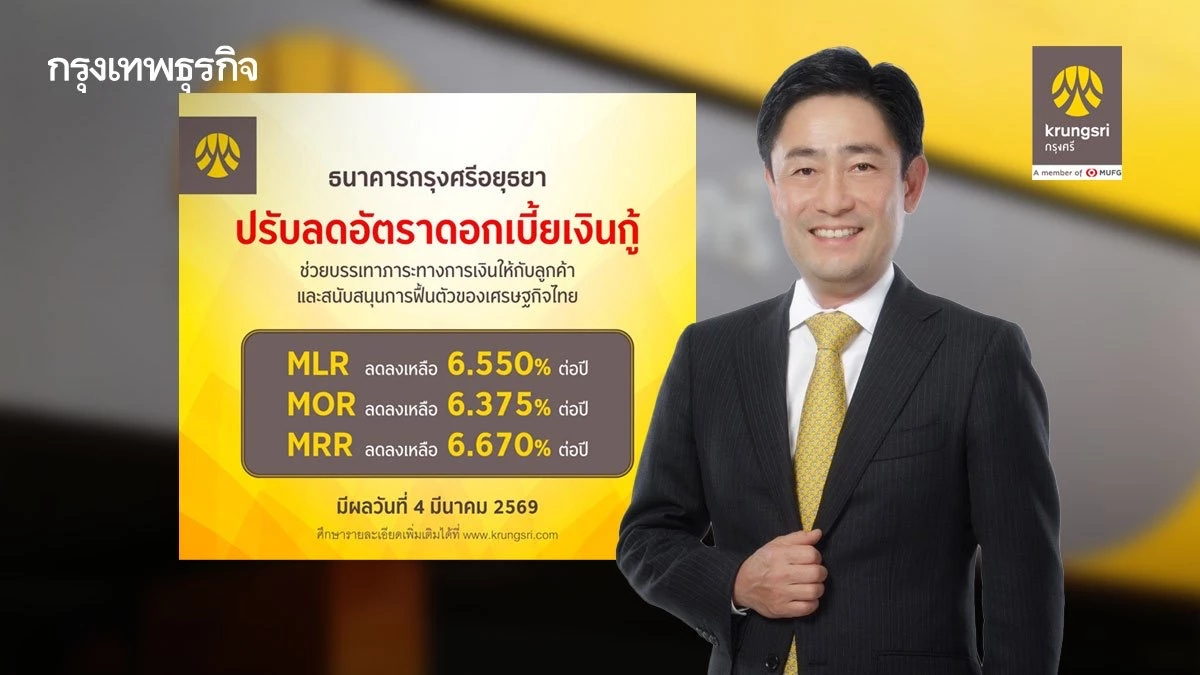 กรุงศรี ลดดอกเบี้ยเงินกู้ 0.10% ช่วยลดภาระทางการเงินให้ลูกค้า หนุนฟื้นตัวเศรษฐกิจไทย