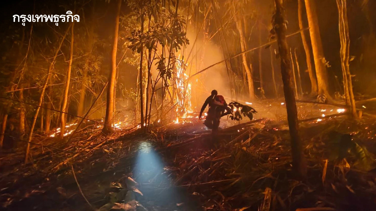 จนท.เขาแหลม ระดมกำลังดับไฟป่าสังขละบุรี-ทองผาภูมิ หลังพบ Hotspot พุ่ง 31 จุด