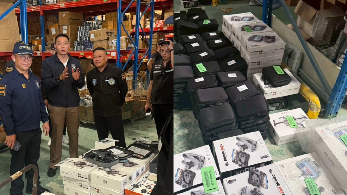 บุกยึดโดรนเถื่อนหลายพันลำ ค้นโกดังย่านลาดกระบัง หวั่นภัยมั่นคง