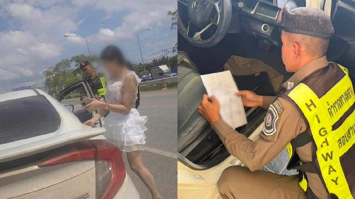 โดน! สาวสวยเก๋งขาวซิ่ง ตำรวจจับรถหลุดจำนำ ปลอมป้ายทะเบียน