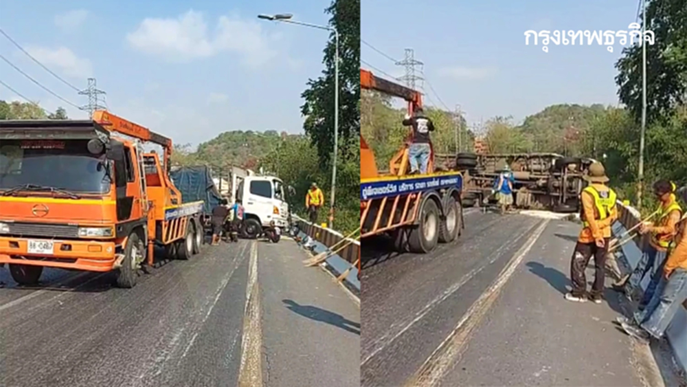 ด่วน รถบรรทุกคว่ำขวาง ถนนมิตรภาพ ช่วงมวกเหล็ก ขาเข้า กทม. รถติดแล้ว