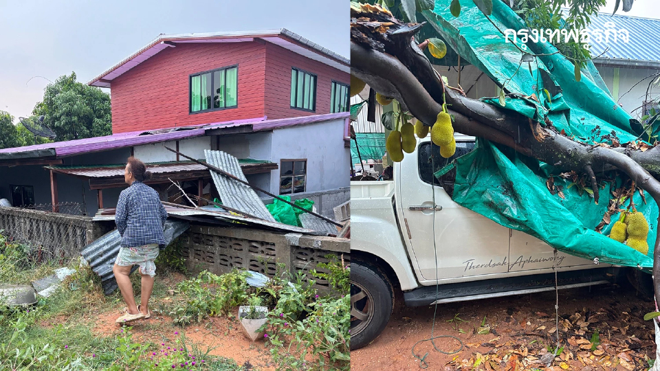 เริ่มแล้วพายุเข้าชัยภูมิ พายุฤดูร้อนถล่มบ้านค่าย สังกะสีปลิว