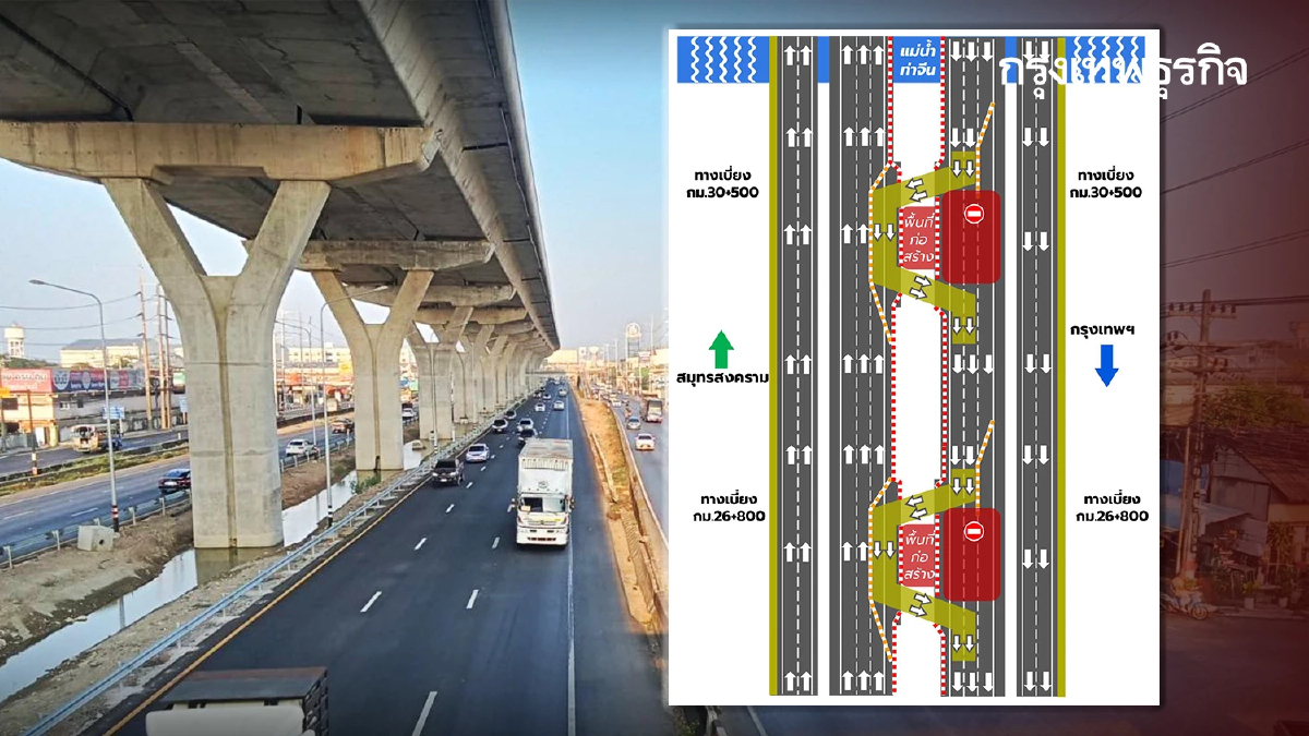 ผู้ใช้ทาง เช็กก่อนรถติด ปิดถนนพระราม 2 ขาเข้า ขาออก ก่อสร้าง M82 ต่อ