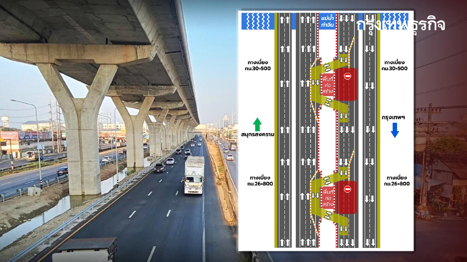 ผู้ใช้ทาง เช็กก่อนรถติด ปิดถนนพระราม 2 ขาเข้า ขาออก ก่อสร้าง M82 ต่อ