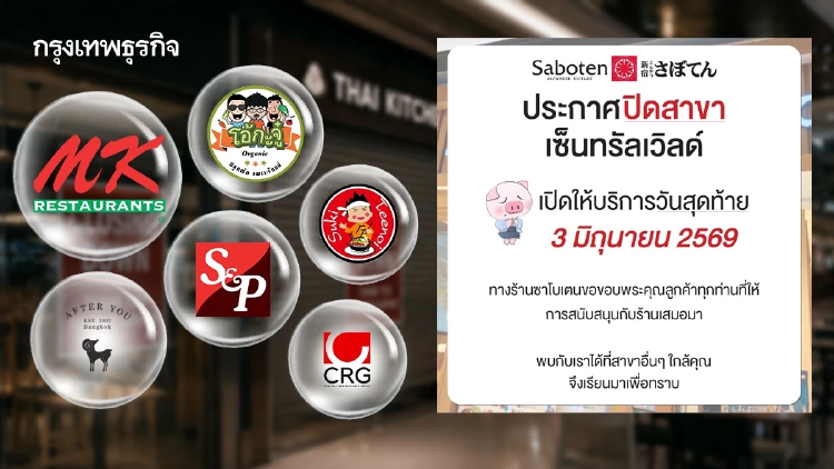 ‘ซาโบเตน’ ปิดสาขาเซ็นทรัลเวิลด์ หมดสัญญาเช่าที่ ส่วนธุรกิจร้านอาหารปี 69 หืดจับถ้วนหน้า