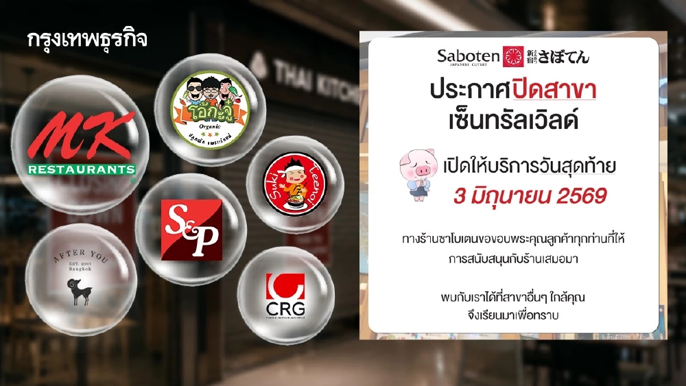 ‘ซาโบเตน’ ปิดสาขาเซ็นทรัลเวิลด์ สะท้อนธุรกิจร้านอาหารปี 69 หืดจับ