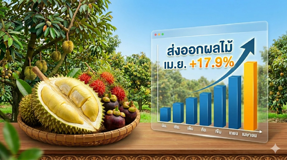 เปิดสถิติส่งออกผลไม้ เม.ย. พลิกบวก 17.9% ทุเรียนพุ่งแรง 109%