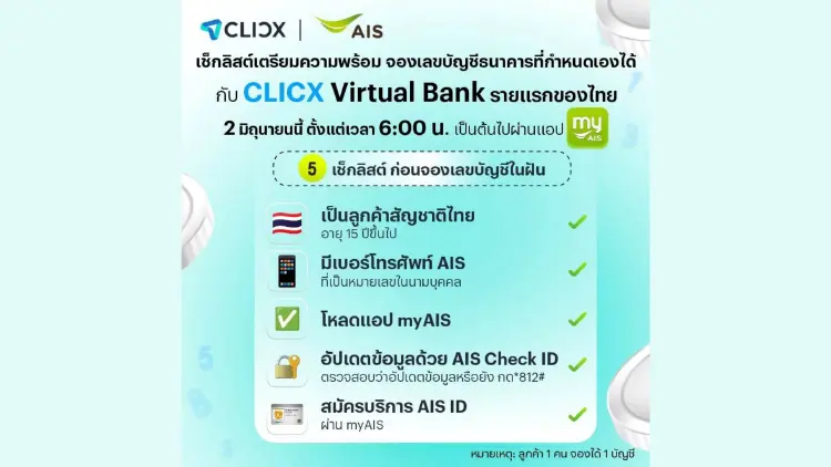 2 มิถุนายน นี้! เตรียมเช็กลิสต์ให้พร้อม ก่อนจองเลขบัญชีที่เลือกได้เอง กับ CLICX Virtual Bank