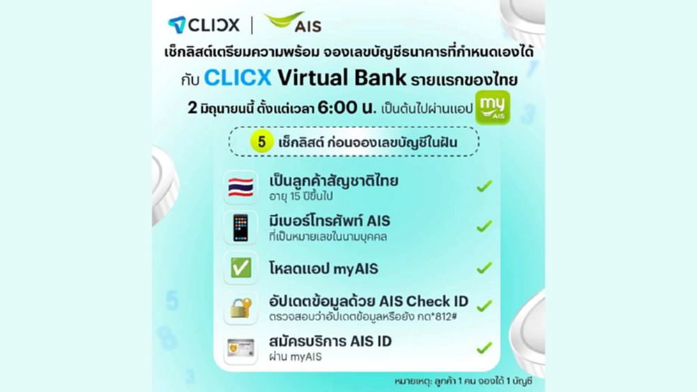 2 มิถุนายน นี้! เตรียมเช็กลิสต์ให้พร้อม ก่อนจองเลขบัญชีที่เลือกได้เอง กับ CLICX Virtual Bank