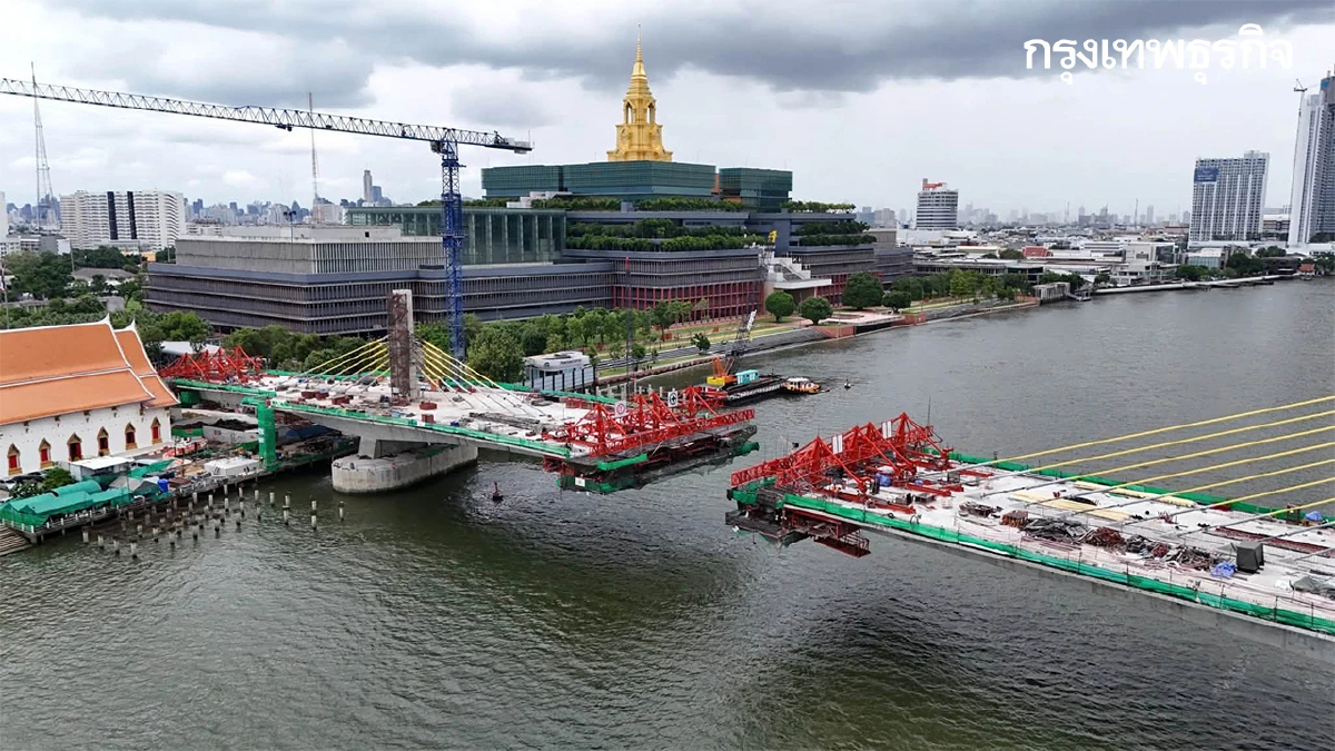 คืบหน้า 73.46% สะพานข้ามแม่น้ำเจ้าพระยา แยกเกียกกาย เชื่อมฝั่งธนฯ-สภาใหม่