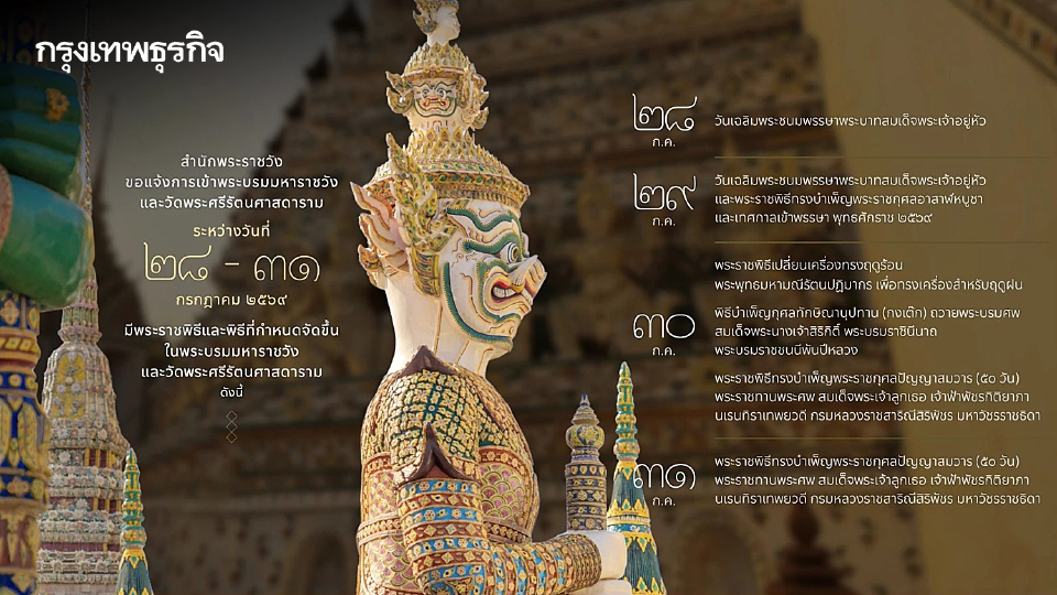 เช็กด่วน! แจ้งปรับเวลาเข้าชม พระบรมมหาราชวัง วัดพระแก้ว วันที่ 28-31 ก.ค. 69