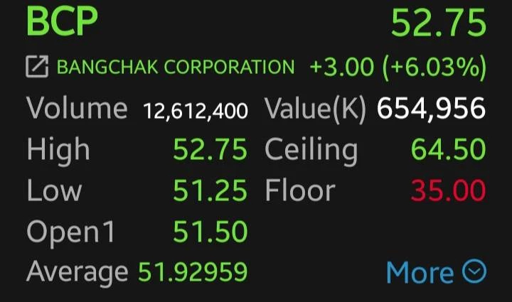 หุ้น BCP บวก 6.03% โบรกชี้กำไรครึ่งปีหลังแกร่ง รับ SAF-BHK เดินเครื่องเต็มกำลัง