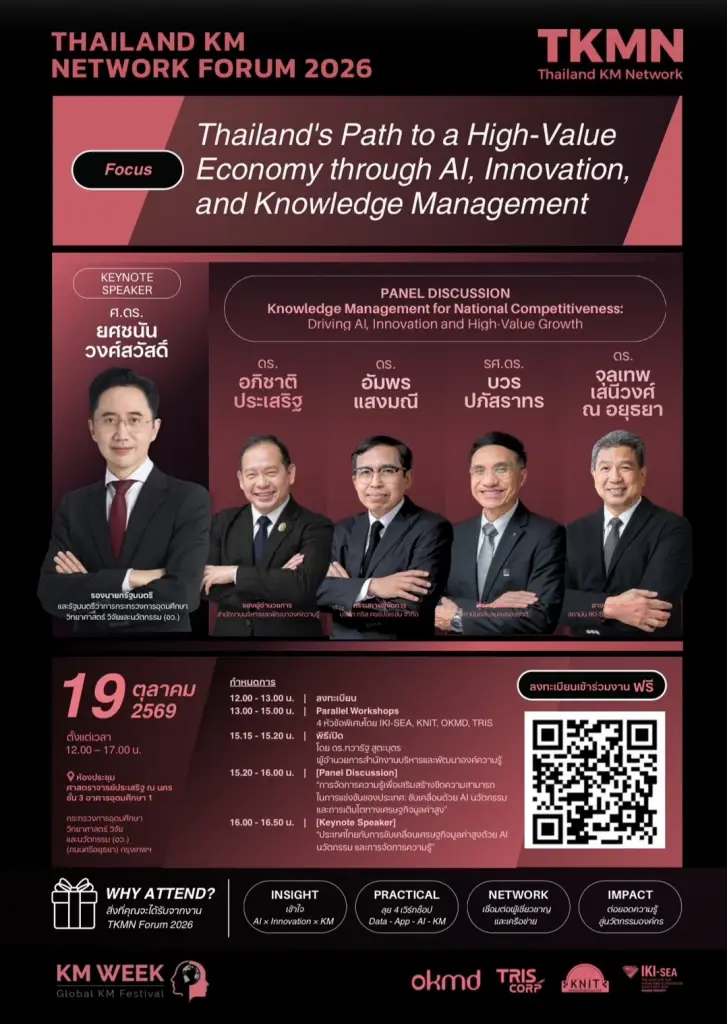 Thailand KM Network Forum 2026 เปิดเวที AI–นวัตกรรม–จัดการความรู้ ปั้นไทยสู่เศรษฐกิจมูลค่าสูง