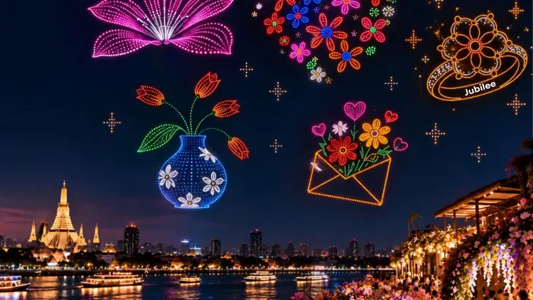 อลังการ Drone Show 1,000 ลำ ดอกไม้ผลิบานบนท้องฟ้าเหนือเจ้าพระยา