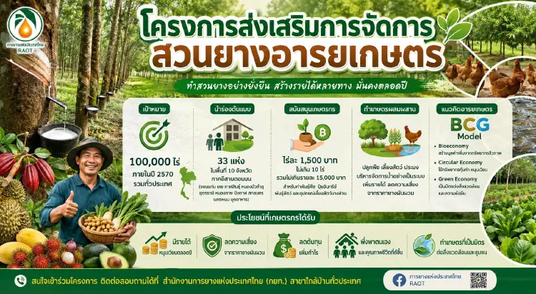 กยท.เดินหน้าสวนยาง 'อารยเกษตร' ตั้งเป้า 1 แสนไร่ปี 70 นำร่อง 33 แห่ง 10 จว.อีสานบน
