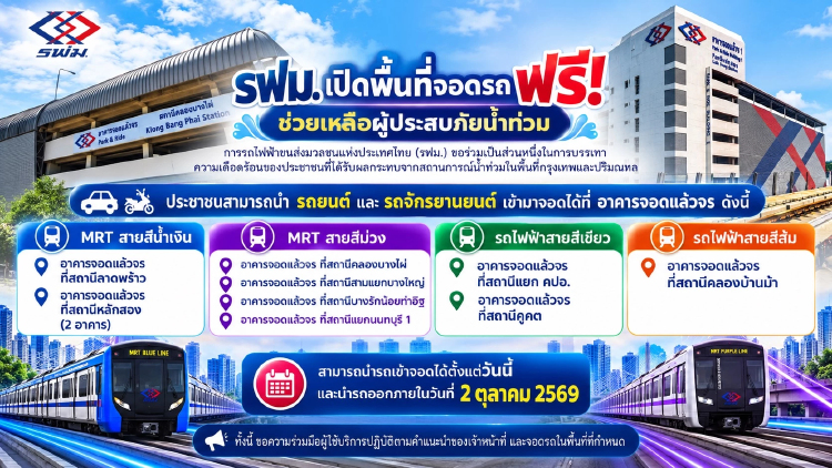 รัฐบาลเปิดพื้นที่จอดแล้วจร นำรถจอดฟรีถึง 2 ต.ค.หนีน้ำท่วม