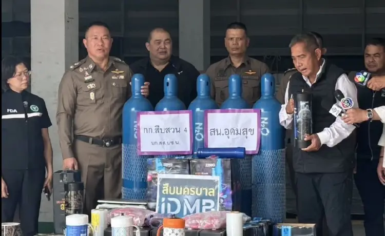 บุกทลายโรงงาน ลักลอบผลิต 'แก๊สหัวเราะ' จับ 10 ชาวจีน-เมียนมา