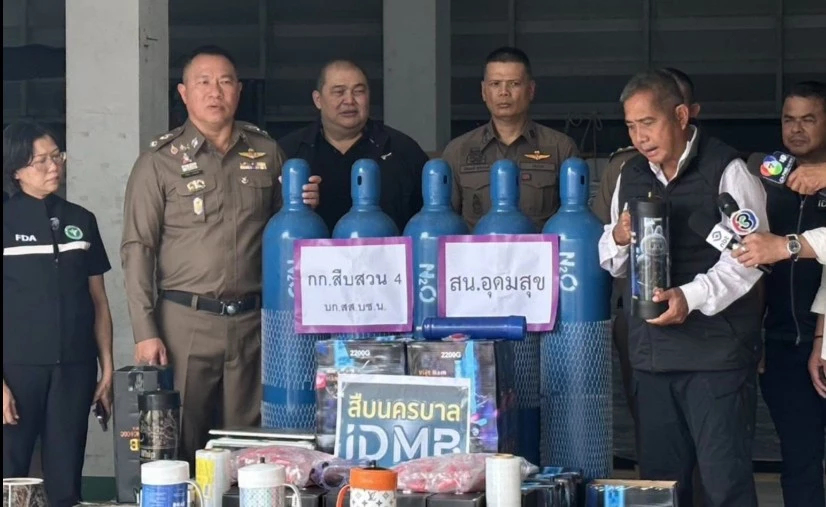 บุกทลายโรงงาน ลักลอบผลิต 'แก๊สหัวเราะ' จับ 10 ชาวจีน-เมียนมา