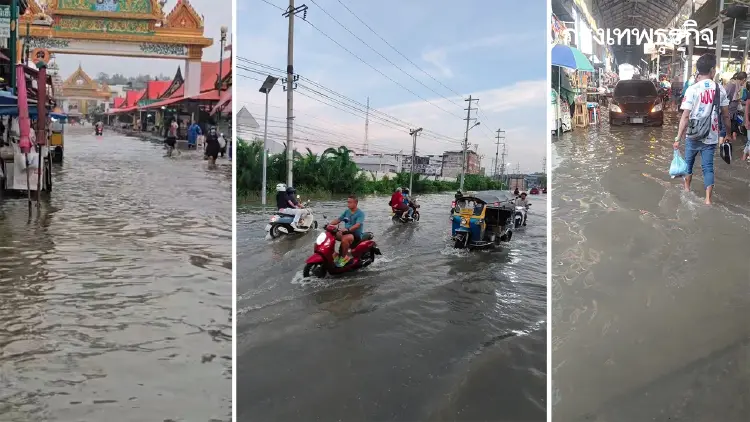 วิกฤติน้ำทะเลหนุนสูง จ่อแตะ 3.8 เมตร ถล่มสมุทรปราการ-แม่กลอง รถติดแล้ว