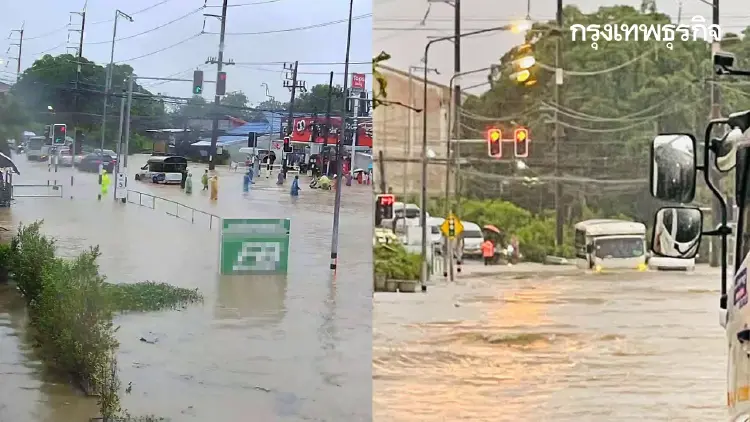 น้ำท่วมภูเก็ตล่าสุด ฝนตกหนัก 70% 'ถนนโคกโตนด-หน้าวัดใต้' ผ่านไม่ได้